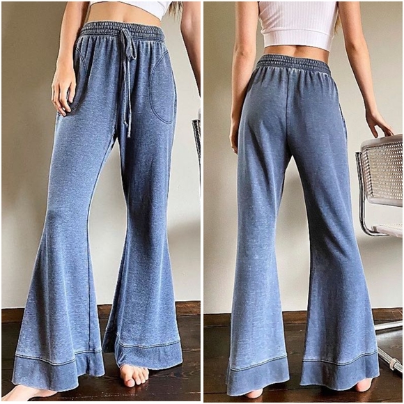 Free People Cozy Cool Girl lounge pants Dark Sapphire Blue NEW - Picture 2 of 7